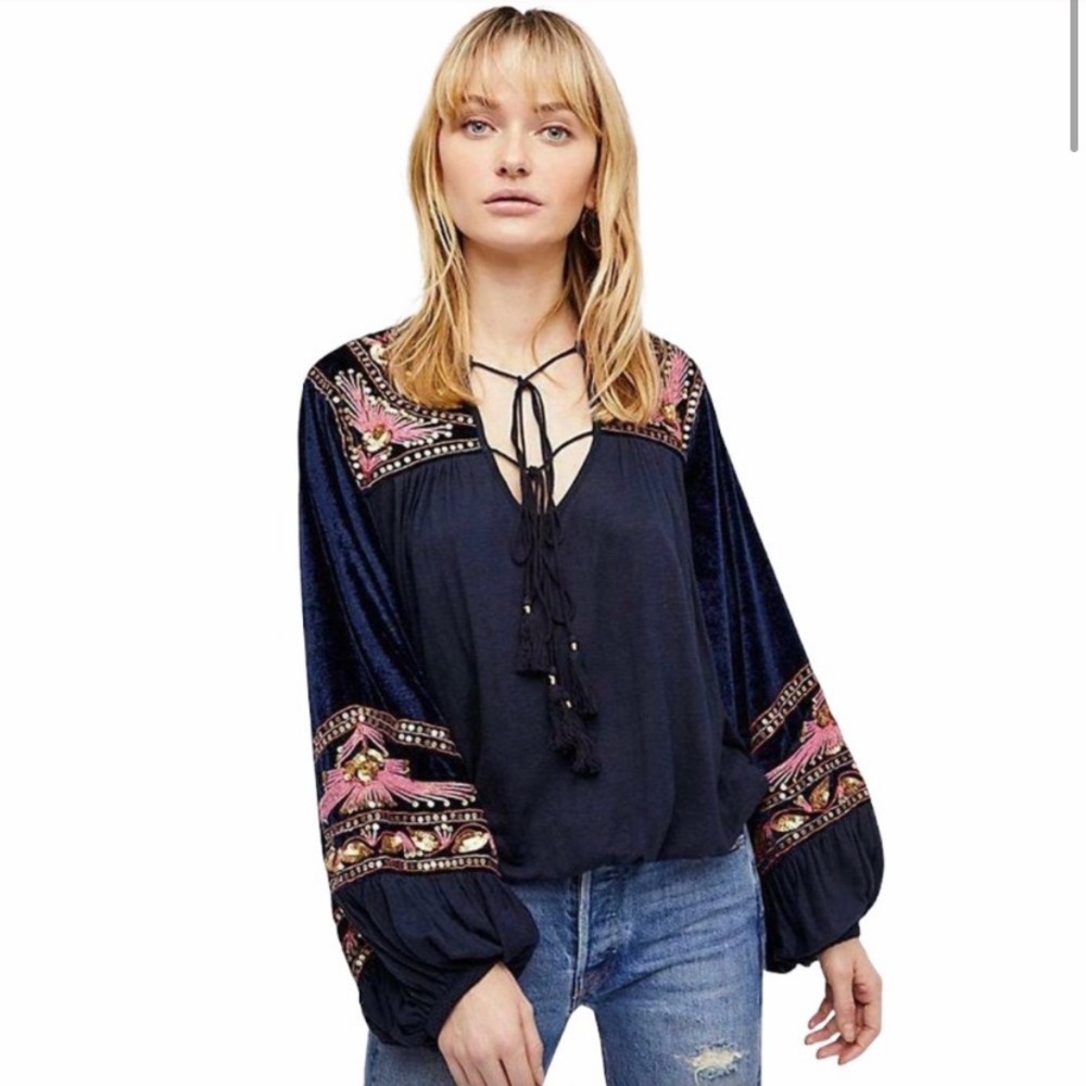 Free People Velvet & Sequin Blouse